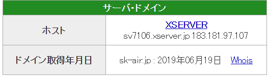 株式会社FSPのドメイン（sk-air.jp）取得日は2019年06月19日